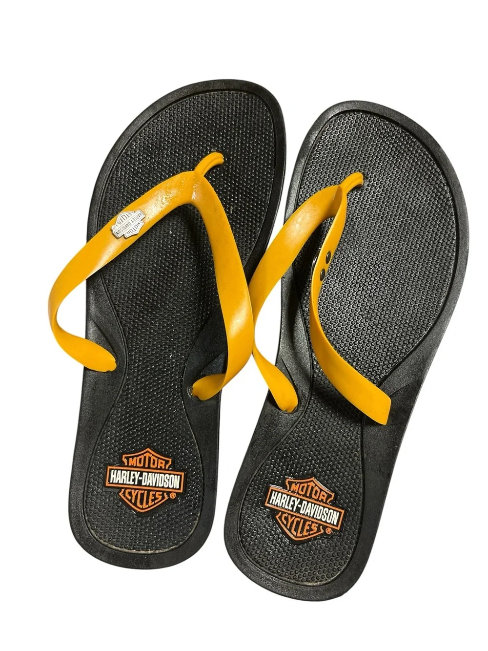 Men's Harley Davidson Flip Flops Size 10 Black and Orange Pre-Owned